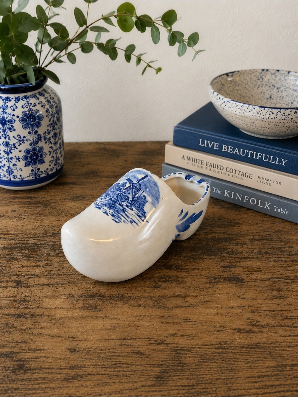 Vintage Delft Style Ceramic Dutch Clog Shoe Figurine